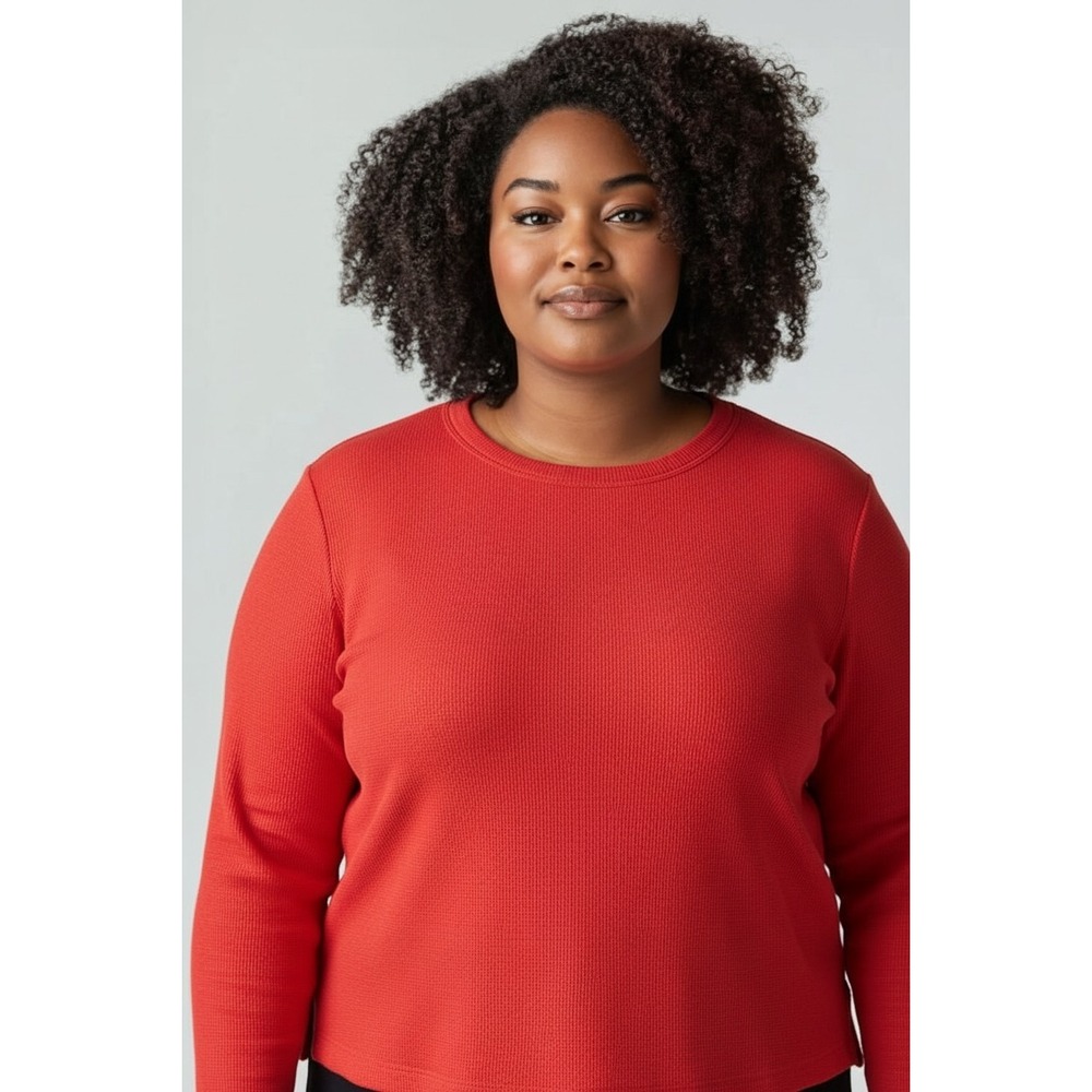 Zyia Active Women's Red Waffle Knit Henley Cropped Long Sleeve Shirt Size‎ XXXL